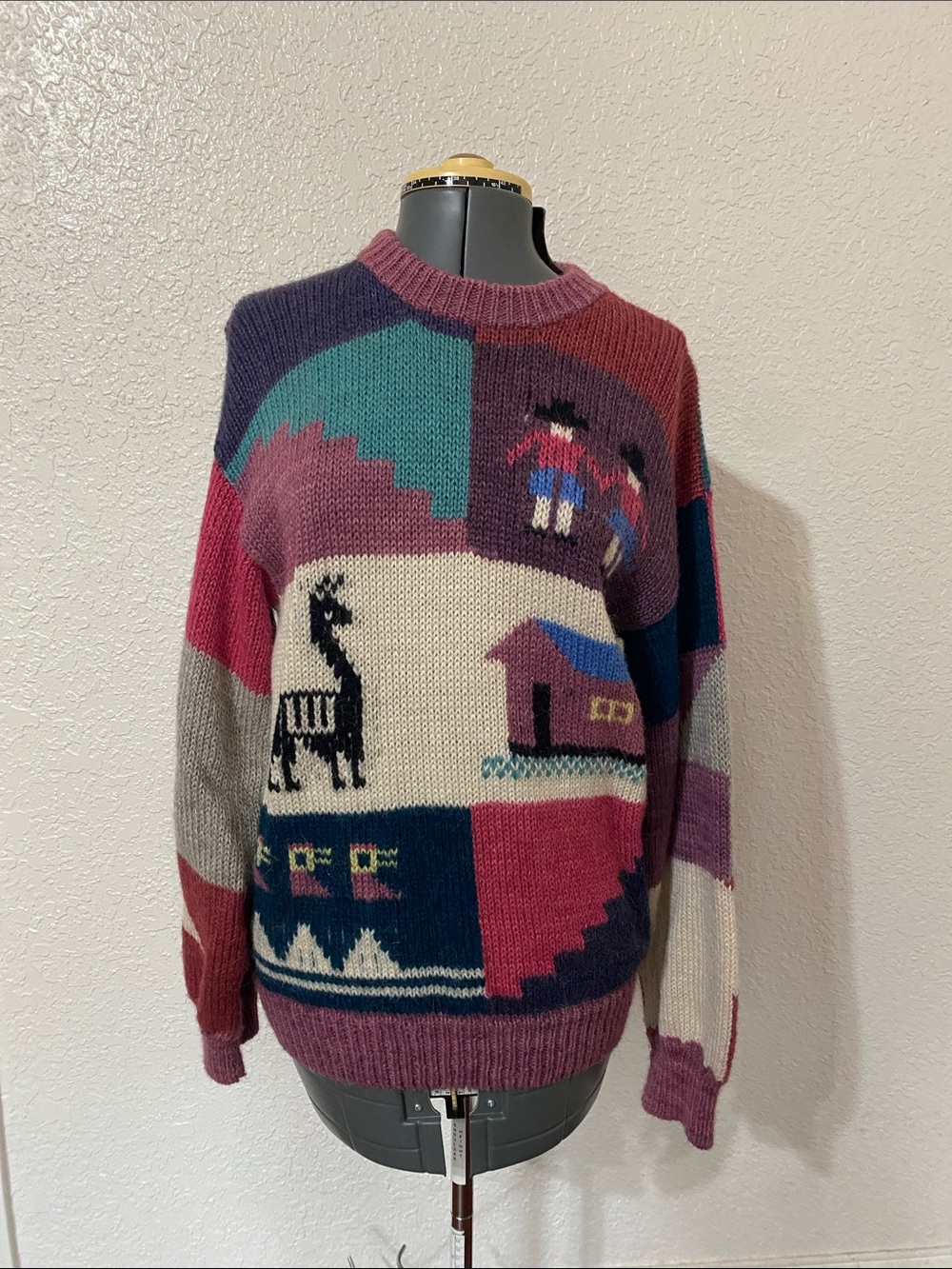 Mohair Alpaca Patchwork Crewneck Sweater